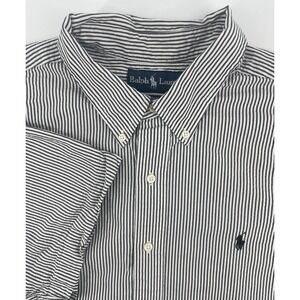 Ralph Lauren Button Down Shirt Mens XL Dark Gray Striped Seersucker Classic Fit
